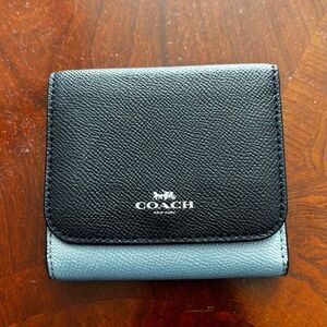 COACH Black Light Blue Mini Pocket Leather Vintage Limited Women's Wallet